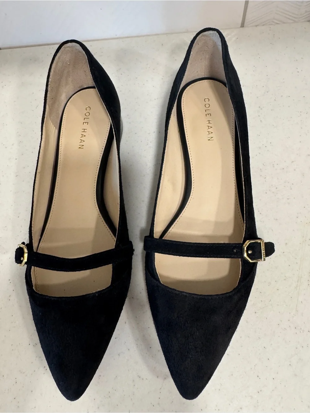 Cole Haan Avina Black Suede Pointed Toe Mary Jane Flats SZ 6B